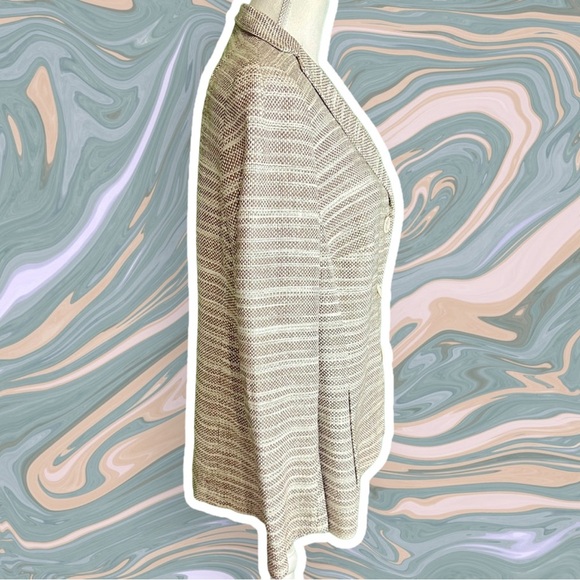 Akris Neutral 100% Silk Tweed 3 Button Curved Hem Blazer Women’s Plus Size 16 - Picture 9 of 13